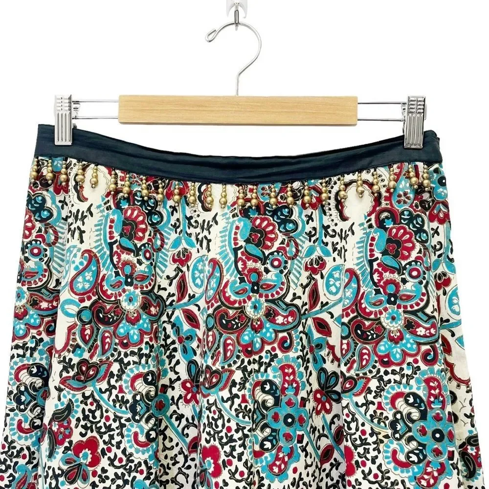 Coldwater Creek Size Medium Maxi Skirt Beaded Trim Peasant Boho Black Red Aqua